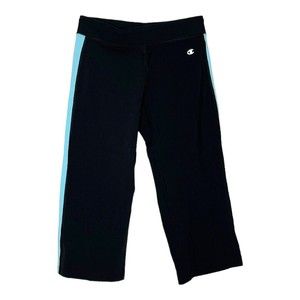 Champion Women's Cropped Pants Black Blue‎ Side Stripe Athletic Pants Size Small
